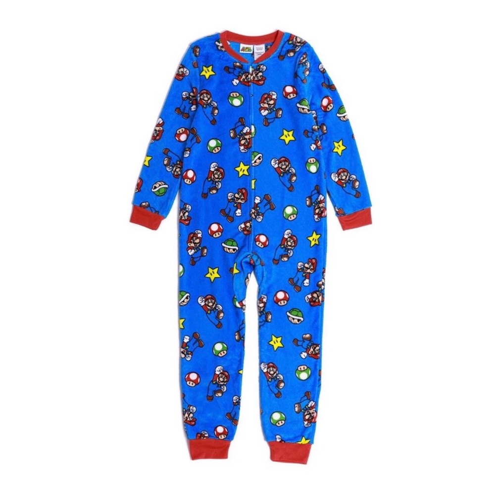 Kids Blue Super Mario One Piece Warm Pajamas Pyjamas PJs, Size 6